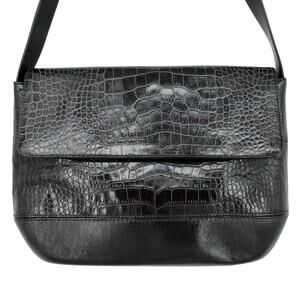 Carla Mancini Handbag Womens Black Leather Alligator Texture Shoulder Bag